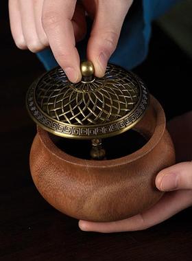 中式熏香炉家用室内沉香供佛沉香蚊香盘托香插创意摆件实木香薰炉