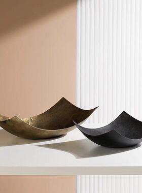 进口铝制覆古做旧金属锤纹矩形果盘摆件侘寂风样板间茶几餐桌装饰