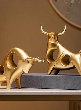 招财牛气冲天牛摆件轻奢客厅电视酒柜办公室桌面书房架家居装饰品