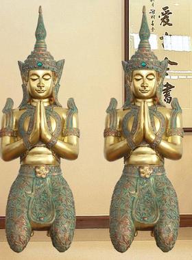 东南亚迎宾跪佛摆件泰式风格饭厅会所酒店大堂装饰禅意树脂工艺品