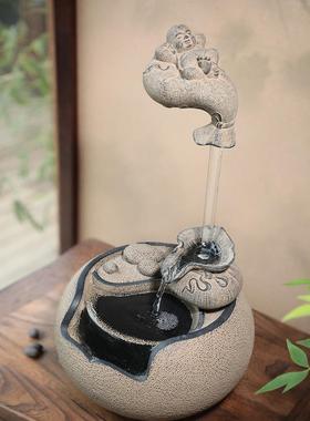 汉韵堂中式桌面流水摆件客厅书房创意招财装饰禅意悬壶循环水摆设