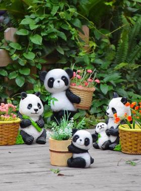 别墅露天阳台创意盆栽花盆户外花园装饰庭院仿真动物熊猫花缸摆件