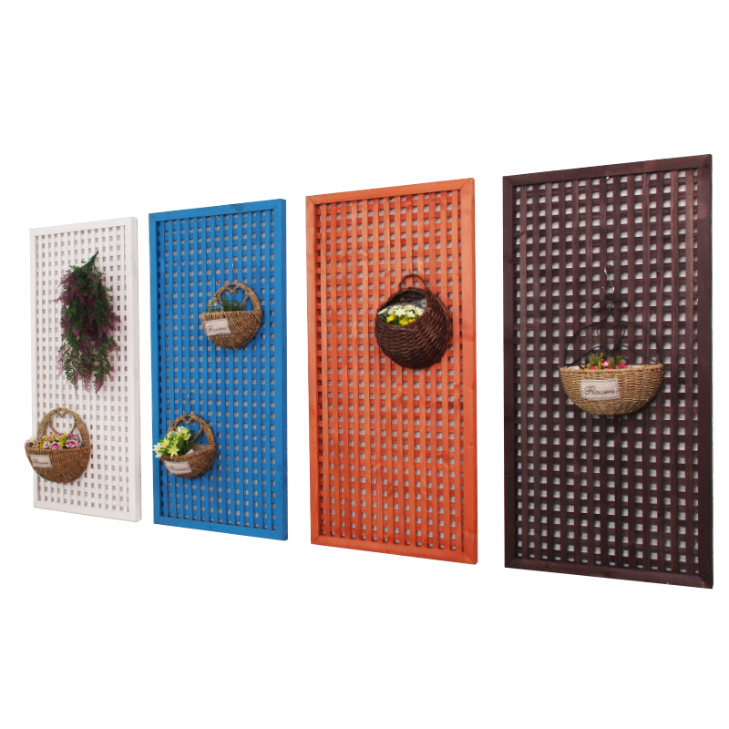 网格阳台悬挂墙壁墙上花架实木壁挂客厅绿萝挂墙铁艺吊兰花盆挂式 - 图3