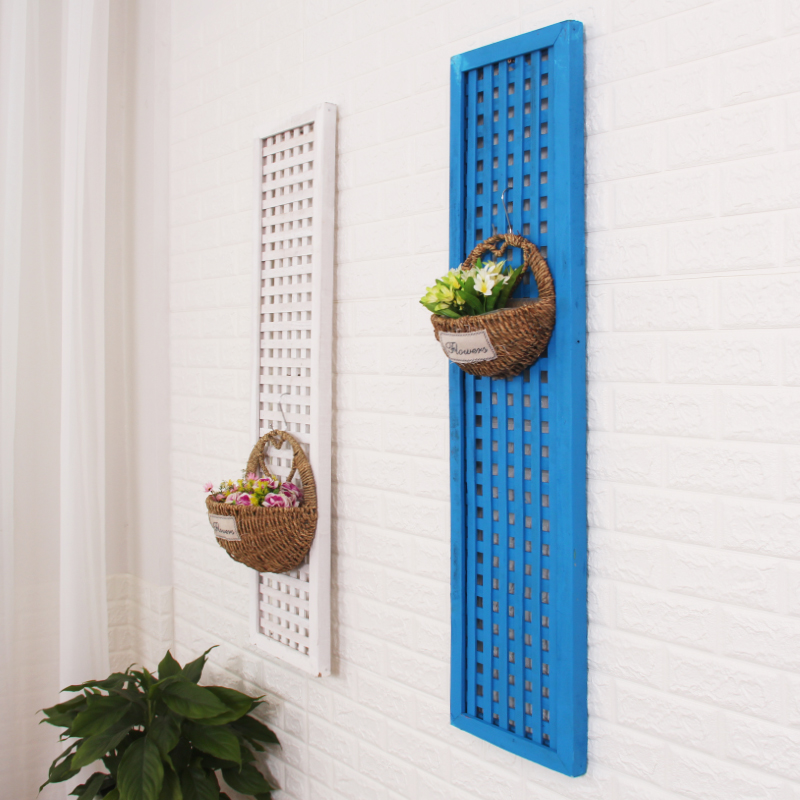 网格阳台悬挂墙壁墙上花架实木壁挂客厅绿萝挂墙铁艺吊兰花盆挂式 - 图1