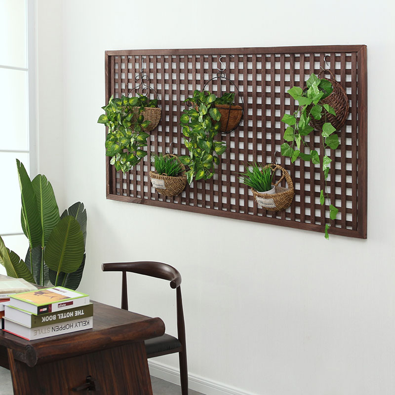 网格阳台悬挂墙壁墙上花架实木壁挂客厅绿萝挂墙铁艺吊兰花盆挂式 - 图0