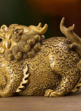 黄铜貔貅摆件一对公母纯铜聚皮丘貔犰家居客厅玄关书房办公室装饰