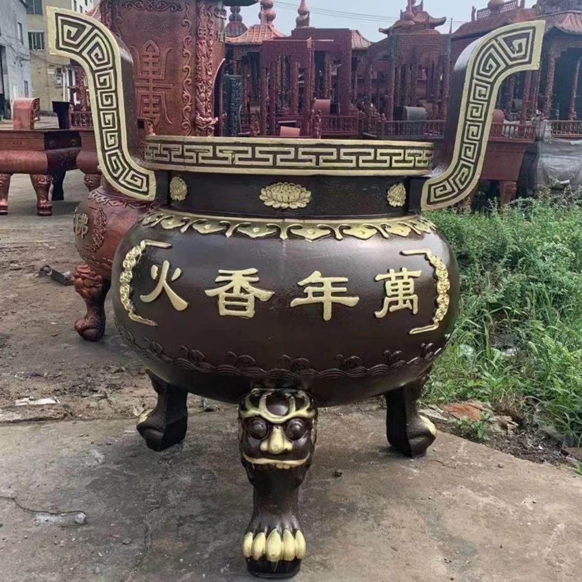 大型香炉寺庙生铁铸造双龙圆形特大号室内家用祠堂案桌插香供奉鼎,淘宝优惠券,粉丝福利购,淘宝优惠卷