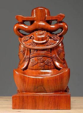 花梨木雕刻文财神爷摆件实木制佛像招财家用供奉店铺开业工艺礼品