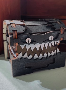 很凶狠的箱子小心被咬!怪物宝箱收纳盒子创S意木质工艺品摆饰