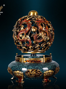 时来运转铜聚宝盆家居装t饰摆件高端开业礼品客厅摆件九龙献瑞