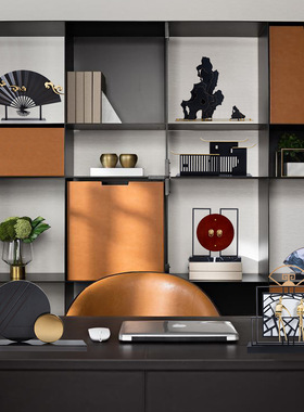 新中式禅意轻奢摆设n客厅酒柜玄关软装饰品样板间高端建筑扇子摆