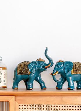 新中式家居客厅电视柜摆件招财花开富贵大象高档轻奢手工艺品装饰