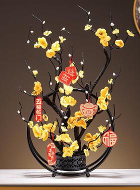 新中式装饰挂摆件玄关酒柜2025新款仿真腊梅花铁艺电视柜桌面摆设