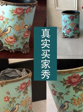 大号欧式客厅垃圾桶家用装饰创意垃圾桶复古装饰品树脂工艺品摆件