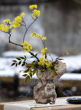 掬涵新中式仿石创意花瓶鲜花家居饰品客厅插花干花办公室桌面摆件