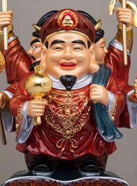 台湾纯铜琉金彩大黑天财神像密宗三面大黑天八运财神客厅招财摆件