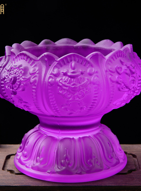 八宝琉璃莲花供佛酥油灯座摆件