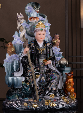 汉白玉铁刹山黑妈妈神像供奉摆件