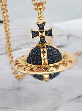 日单蕾系量产型朋克大号立体铆钉土星项链毛衣链精致立体土星小众