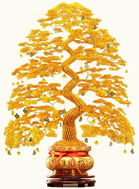 金色发财树摆件手工编织摇钱树家居客厅办公室装饰品乔迁开业送礼