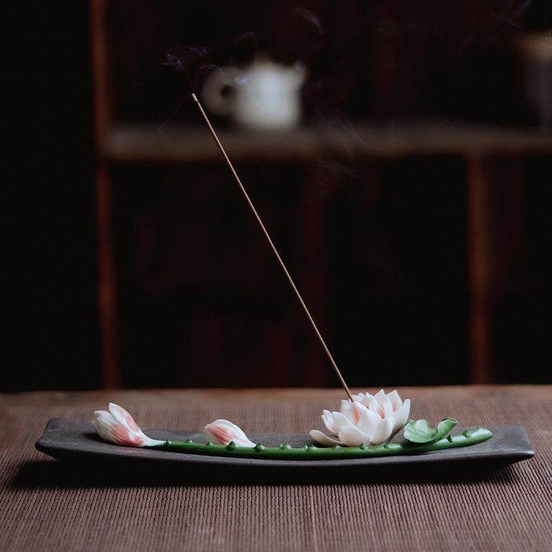 创意陶瓷莲花线香香插檀香炉沉香炉香座禅意香薰室内手工艺术香托,淘宝优惠券,粉丝福利购,淘宝优惠卷