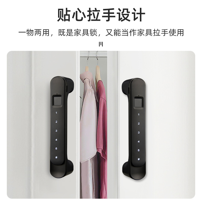 金属把手抽屉指纹锁家用家俱办公桌密码智能衣柜文件储物整体橱柜 - 图0