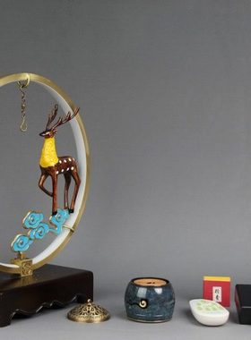 音乐铜香炉禅意摆件室内客厅创意灯光吊炉家居办公室桌面装饰品