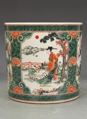 大清康熙五彩故事人物纹笔筒仿古瓷器摆件古董古玩老物件真品保真