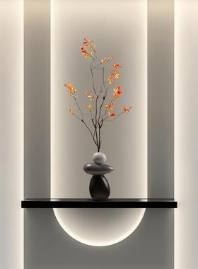 2025新款中式入户玄关壁龛石来运转花瓶客厅电视柜家居装饰品摆件