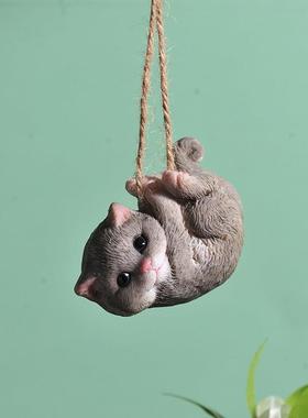 摇摆小猫和狗拴在树上装饰挂件创意可爱的花园布局景观工艺饰品