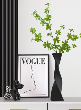 现代客厅电视柜摆件花瓶吊钟绿植高级感小众家居入户玄关画装饰品
