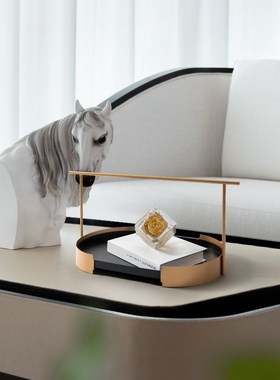 现代新中式金属托盘摆件s茶盘茶几茶室样板房家居收纳提篮软装饰