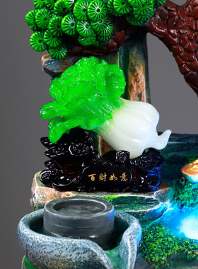 假山流水玻璃鱼池仿玉白菜工艺礼品客厅门厅开业养鱼装饰开业礼品