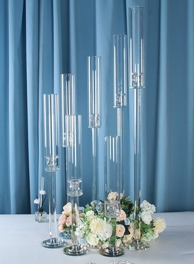 水晶透明烛台单头玻璃蜡烛台婚庆装饰路引烛光晚餐蜡烛烛台