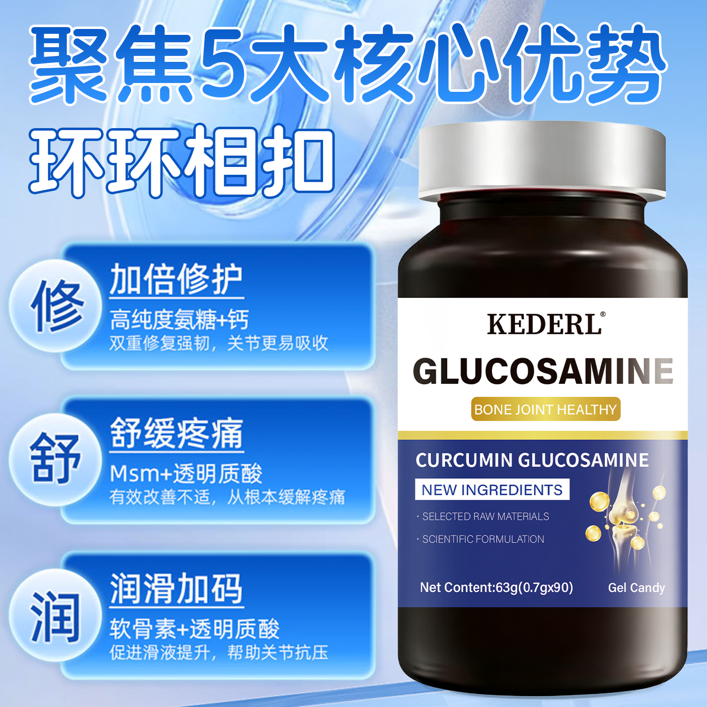 美国进口品牌姜黄素氨糖软骨素胶囊关节膝盖成人钙片补钙保健品KD,淘宝优惠券,粉丝福利购,淘宝优惠卷