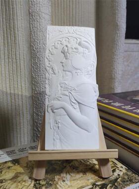 阿尔丰斯·穆夏作品 《羽毛》 石膏立体浮雕画 画 家居摆饰