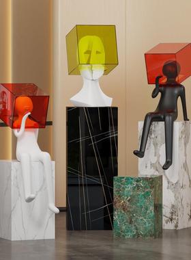 现代雕塑抽象艺术面罩人物摆件轻奢高档客厅大摆件酒店落地装饰品