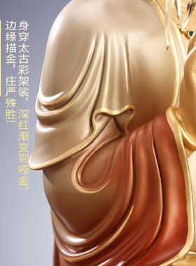 秦歌手工彩绘坐莲观音菩萨家用供奉观音佛像娑婆三圣客厅装饰摆件