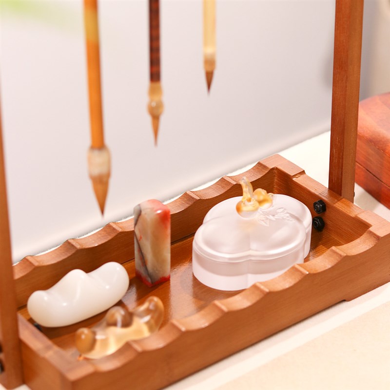 合三舍毛笔笔g架楠竹毛笔架笔挂实木桌面收纳置物架新中式文房四 - 图2