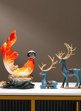 陶瓷年年a有余鱼摆件客厅招财装饰品酒柜电视柜玄关柜乔迁搬家礼