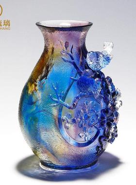 琉璃花瓶摆件客厅插花家居卧室水晶轻奢手工工艺品乔迁新居装饰品