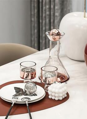 一匚样板间搭配玫瑰金酒具金属花器售楼部酒店客厅茶几组合摆件