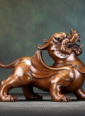 紫铜如意尾貔貅摆件一对中式家居办公室摆设公司开业乔迁送礼品