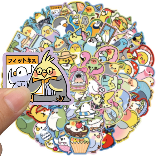 70张卡通小鸟鹦鹉贴纸可爱趣味创意彩色动物周边素材装饰防水贴画 - 图2