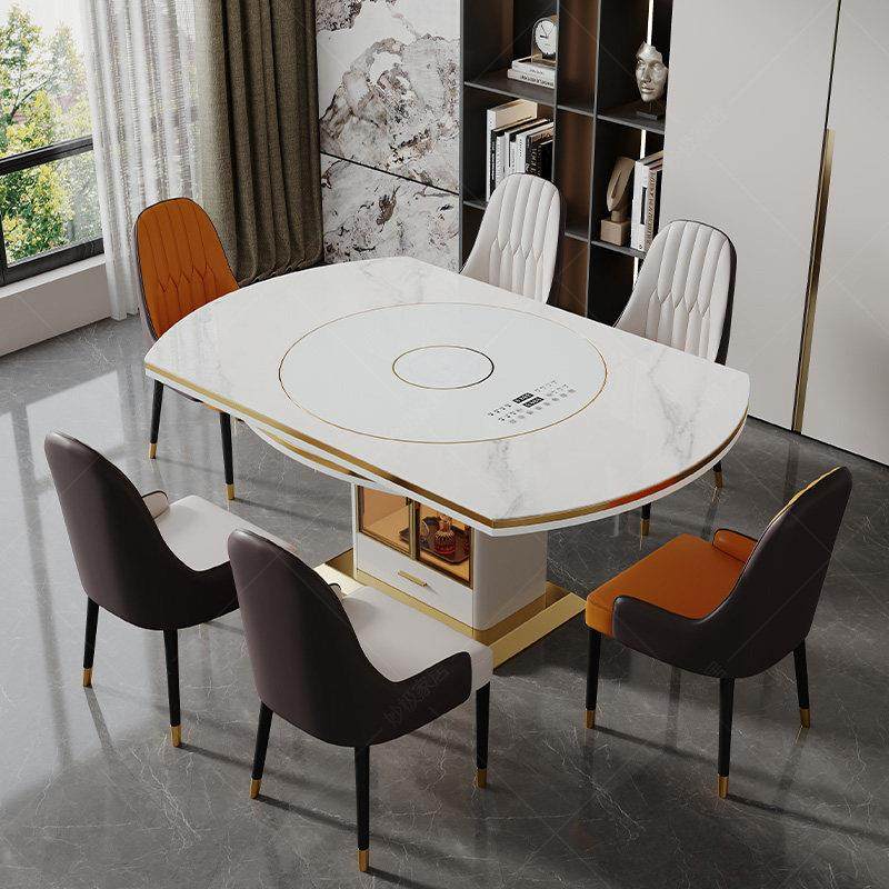 内嵌转盘餐桌椅组合家用轻奢现代简约多功能电磁炉可伸缩方圆两用,淘宝优惠券,粉丝福利购,淘宝优惠卷