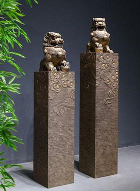 新中式彷石雕狮子拴马柱开 业送礼客厅玄关麒麟貔貅艺术品装饰摆