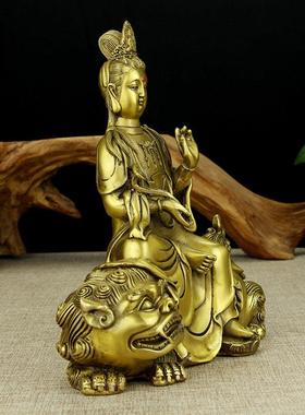 纯黄铜 文殊菩萨佛像摆件 普贤菩萨佛像佛堂桌面供奉车摆件大小号