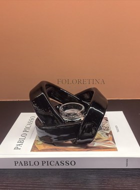 中古侘寂风黑色麻绳设计烛台装饰品摆件样板间茶几台面扭结烛台