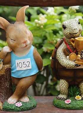 办公室客厅装饰摆件动物摆设可爱龟兔赛跑励志卡通桌面摆件工艺品