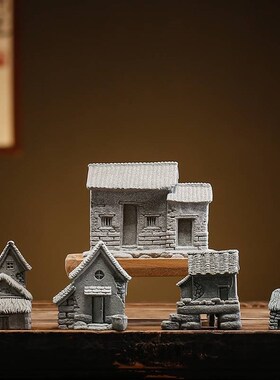 盆景流水鱼缸造景摆件配件假山房屋小船钓鱼翁微景观装饰品小摆件